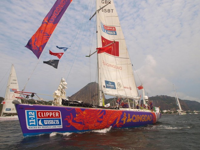 Qingdao in the Clipper 11-12 Race fleet parade of sail in Rio de Janeiro.<br />
 © Daniel Zeppe/onEdition